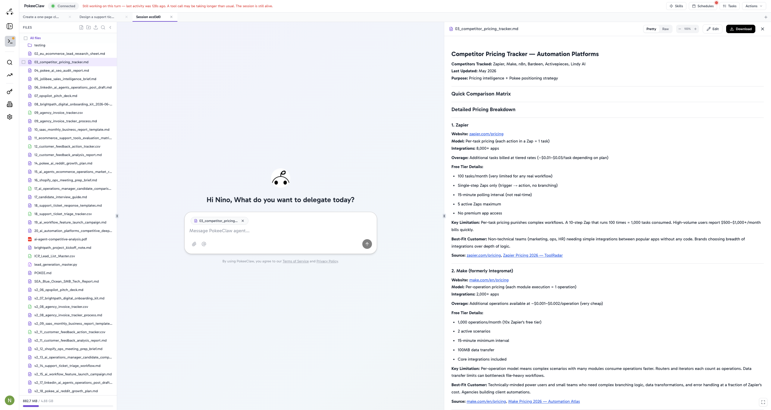 Competitor pricing tracker created by Pokee from a single prompt